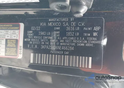 2022 Kia Rio 5-Door S from USA, damaged, VIN 3KPA25AD6NE466284